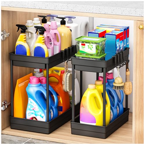 Savvystor 2 Pack Under Sink Storage - Kitchen Storage &amp;amp; Organisation, 2 Tier Under Sink Bathroom Cabinet, Under Sink Storage Bathroom, Under Sink Organiser for Kitchen Storage, 2 Size1l+1m
