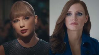 Taylor Swift music video and Jessica Chastain in Molly's Game.