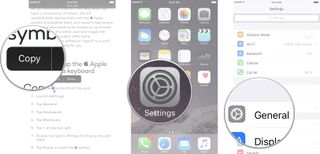 Copy the Apple symbol from this article, launch the settings app, and the tap on General.