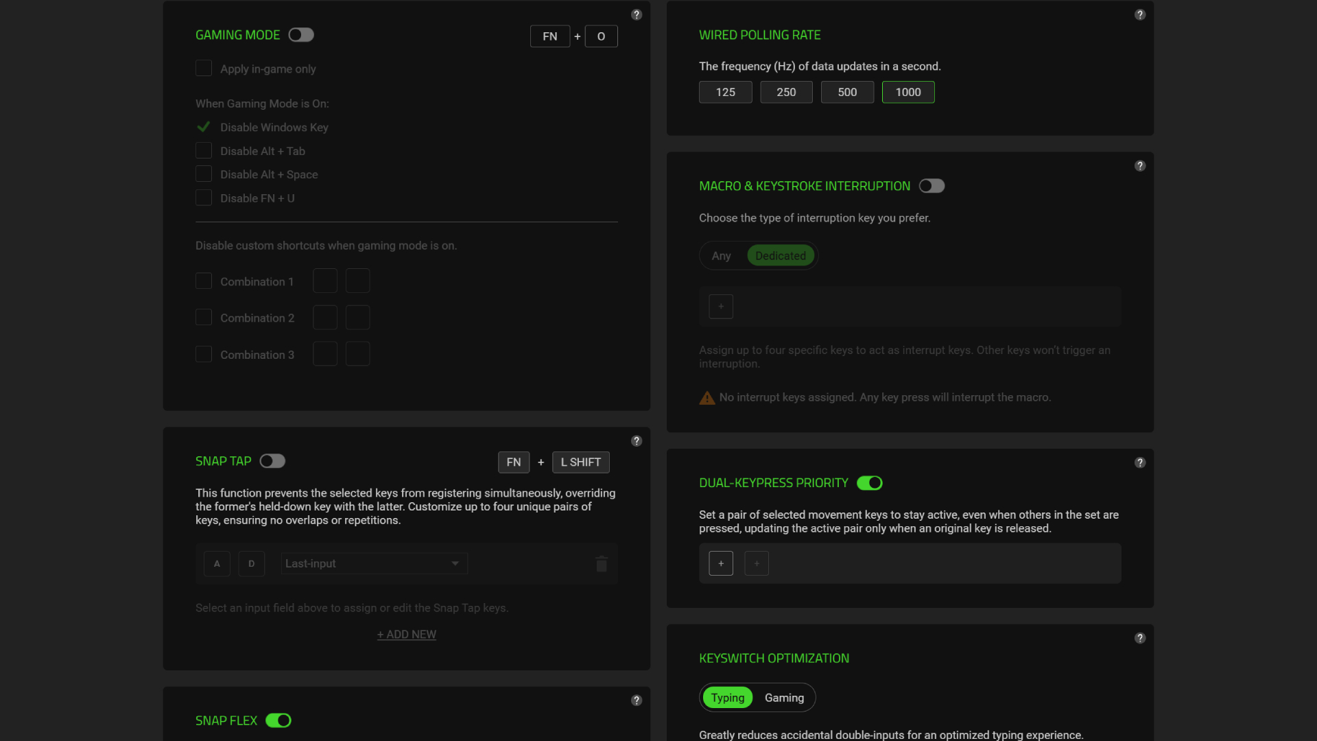 Keyboard settings in Razer Synapse for the Reclusa X Mini 65% gaming keyboard