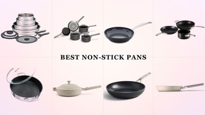 A collage image showing a selection of the best non-stick pans