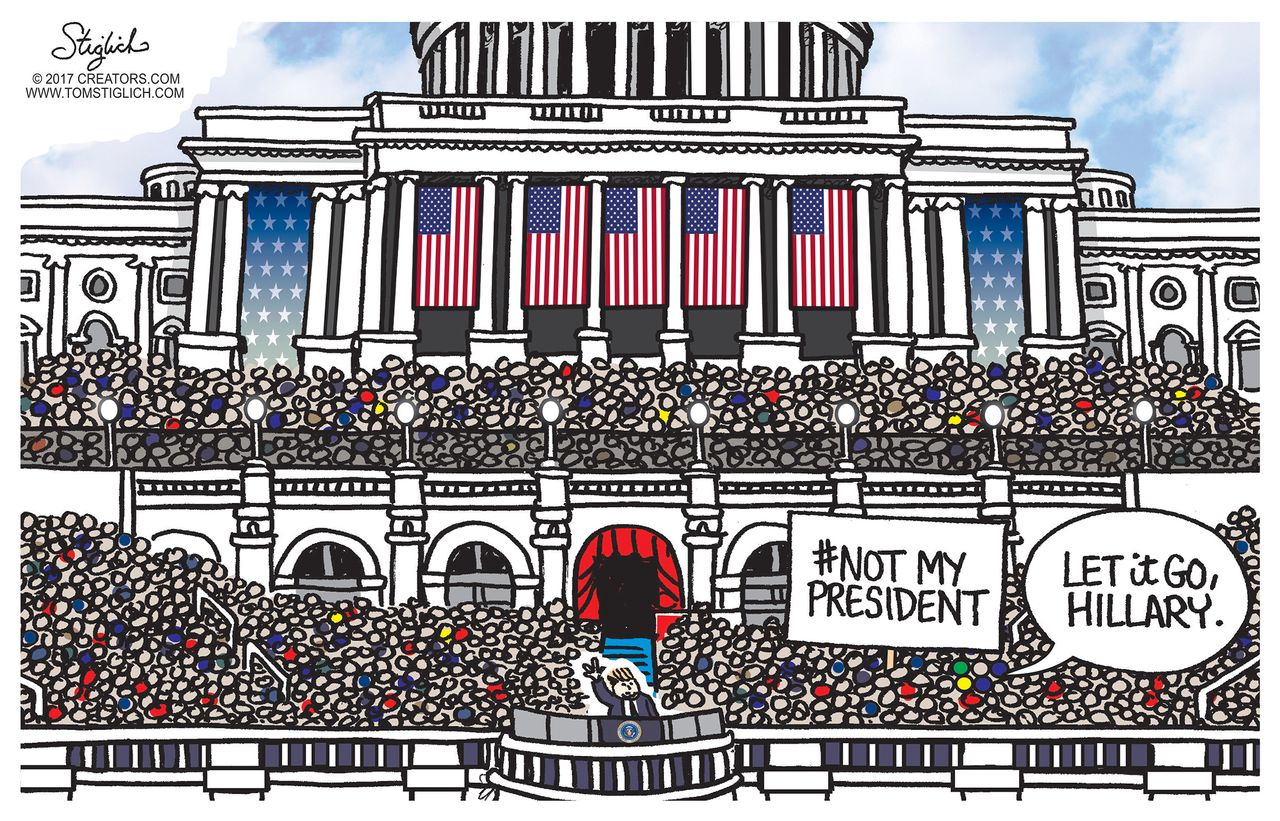 Political Cartoon U.S. Hillary Clinton at Trump Inauguration