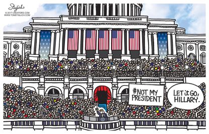 Political Cartoon U.S. Hillary Clinton at Trump Inauguration