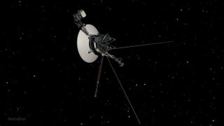 An illustration of the Voyager 1 probe in space.
