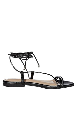 The Drop Women's Samantha Flat Strappy Lace-Up Sandal, Faux Leather Black, 9.5