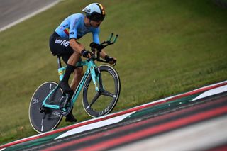 Belgiums Wout van Aert competes in the Mens Elite Individual Time Trial at the UCI 2020 Road World Championships in Imola EmiliaRomagna Italy on September 25 2020 Photo by Marco BERTORELLO AFP Photo by MARCO BERTORELLOAFP via Getty Images
