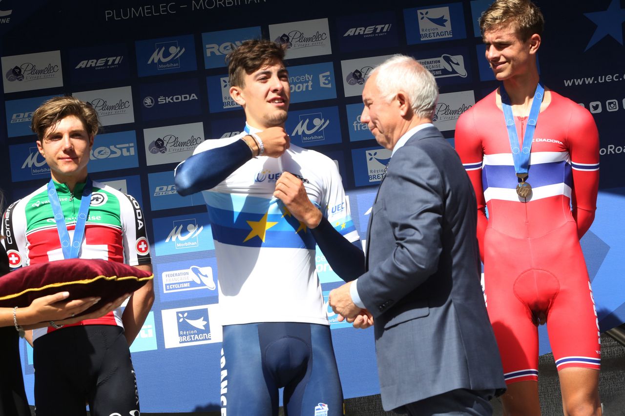 Alexys Brunel on the podium for the ceremony