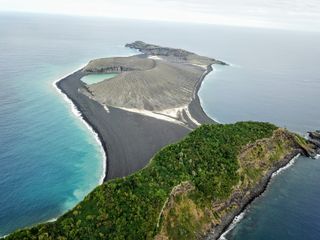 A drone operated by the Woods Hole Sea Education Association (SEA) Semester’s South Pacific cruise visits a new volcanic island in the South Pacific island nation of Tonga. The new island was born in 2015.