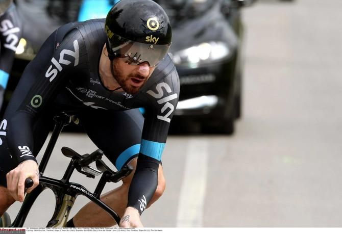 Bradley Wiggins (Team Sky) with reminders of his 2012 gold medal win