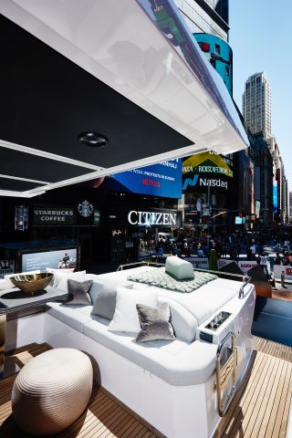 Deck of Azimut yacht in Times Square