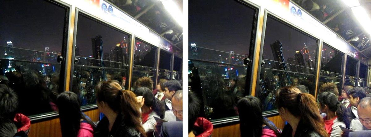 A view of Hong Kong skyscraper illusion from the window of a tram