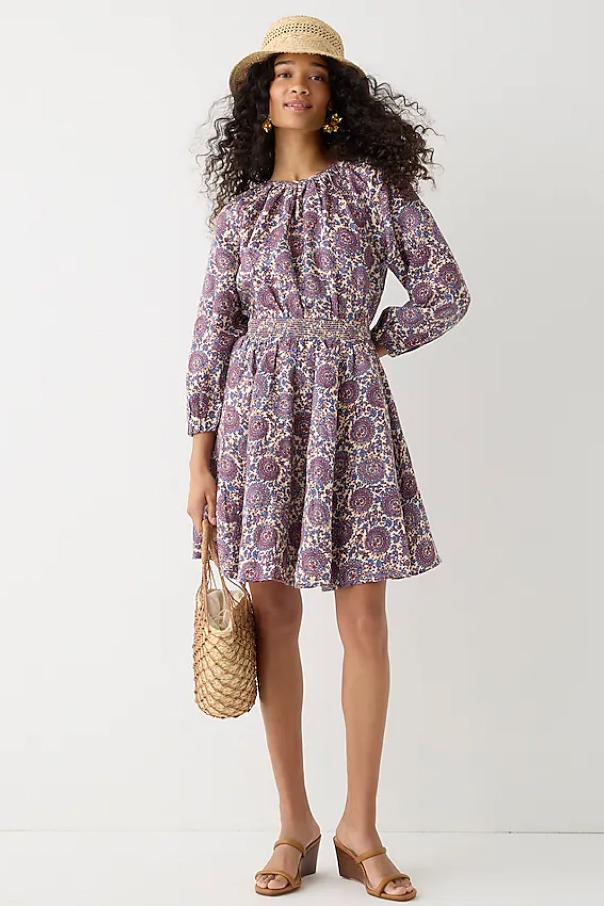 J. Crew Palermo Smocked-Waist Mini Dress in Floral Bouquet Linen
