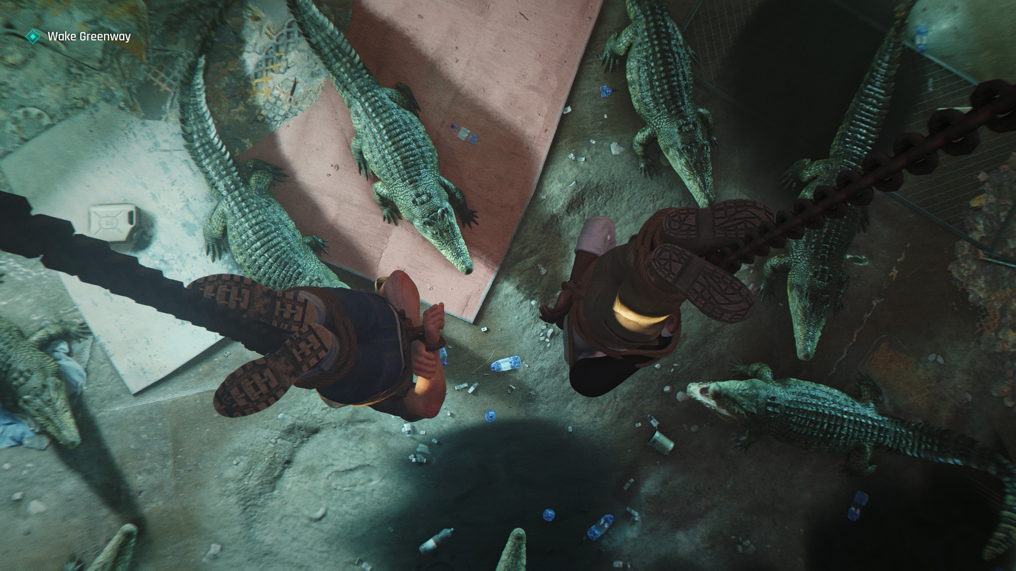 Dangling over a pit of crocodiles.