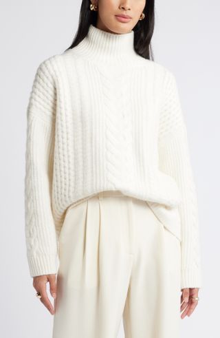 Nordstrom, High Low Mock Neck Fisherman Sweater