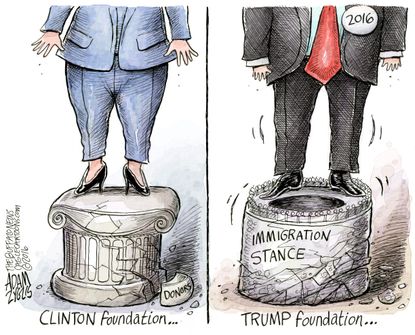 Political cartoon U.S. 2016 election Donald Trump Hillary Clinton