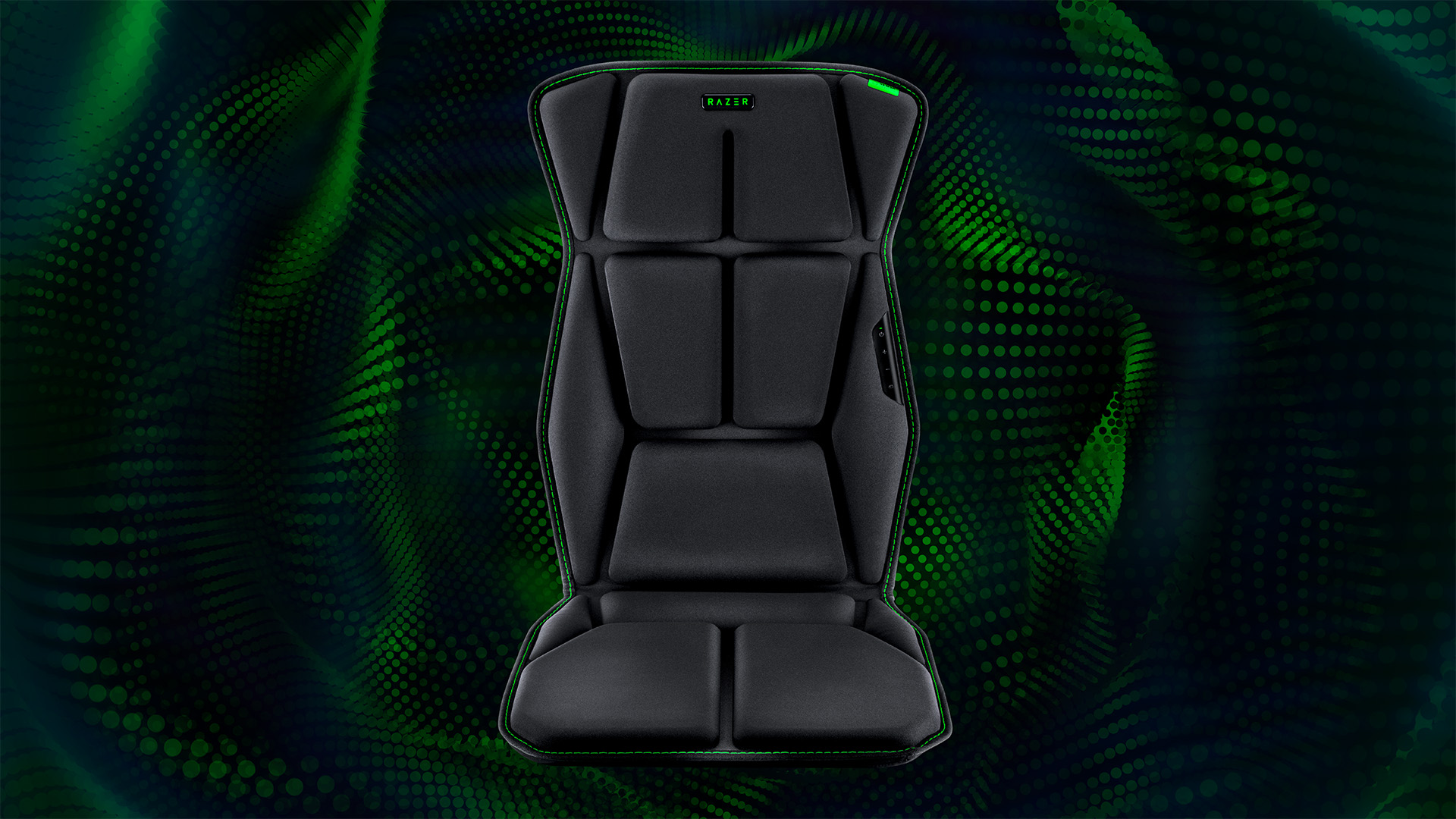 Razer's Freyja haptic cushion on a gaming chair.