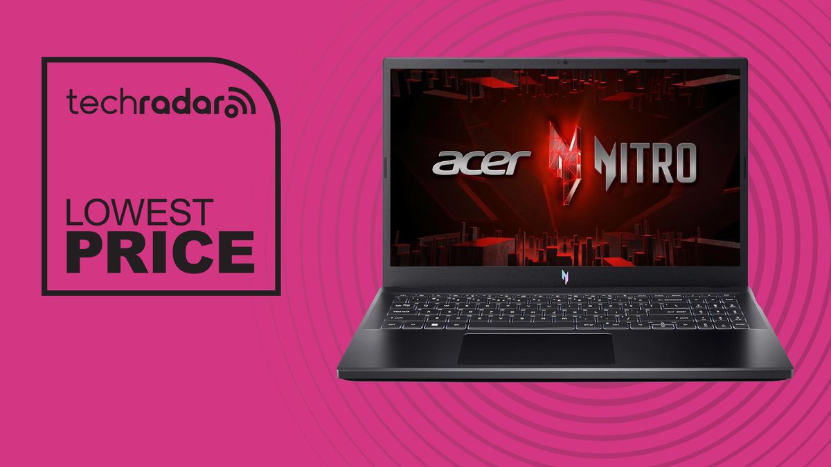 Acer Nitro 5 gaming laptop on pink background