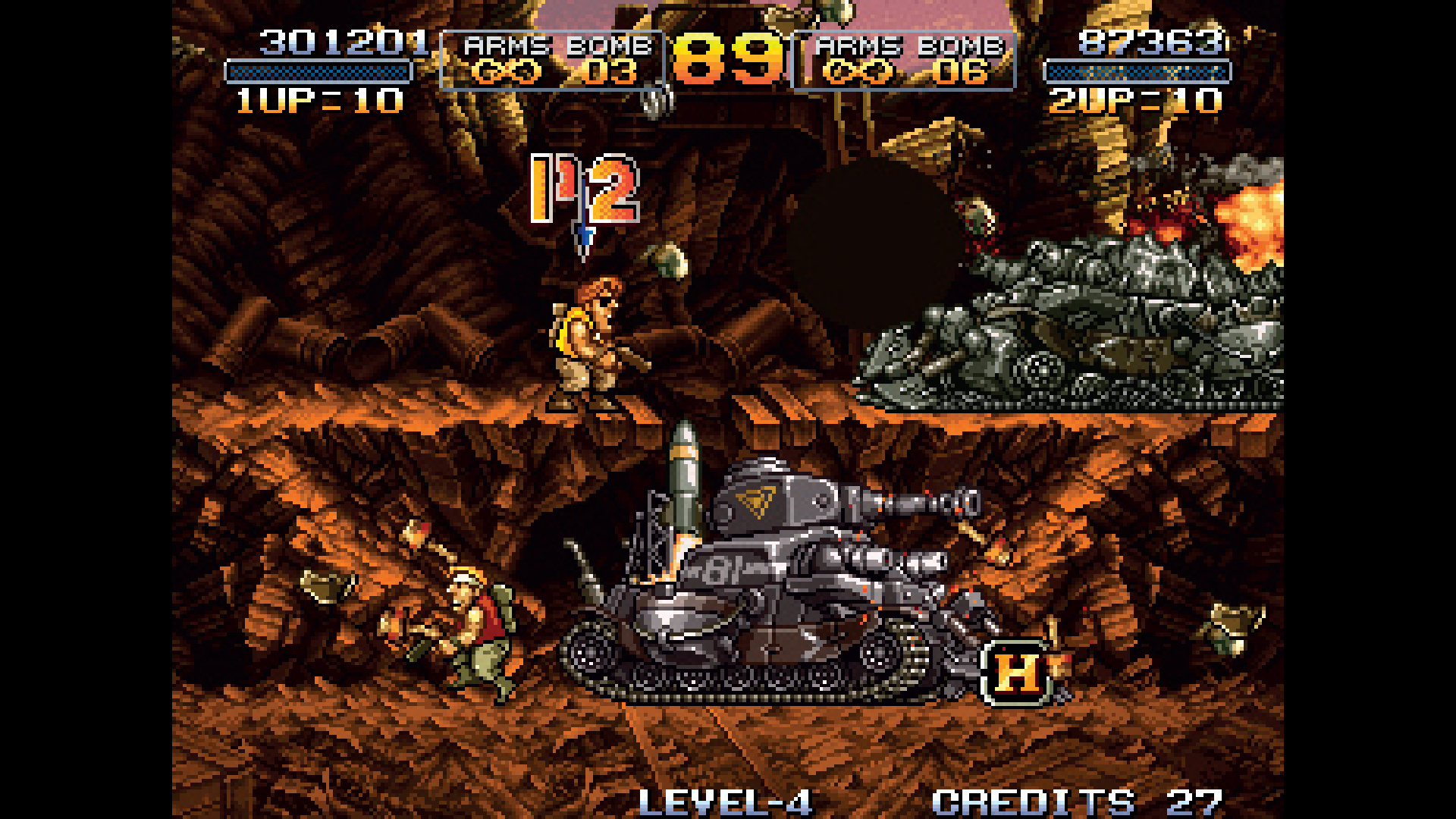 A tank fires missiles at players in Metal Slug, from Retro Gamer #98