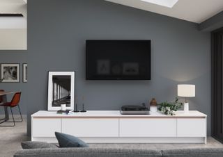 An open plan with TV in the middle