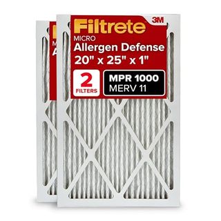 A pack of two white pleated HVAc filters 