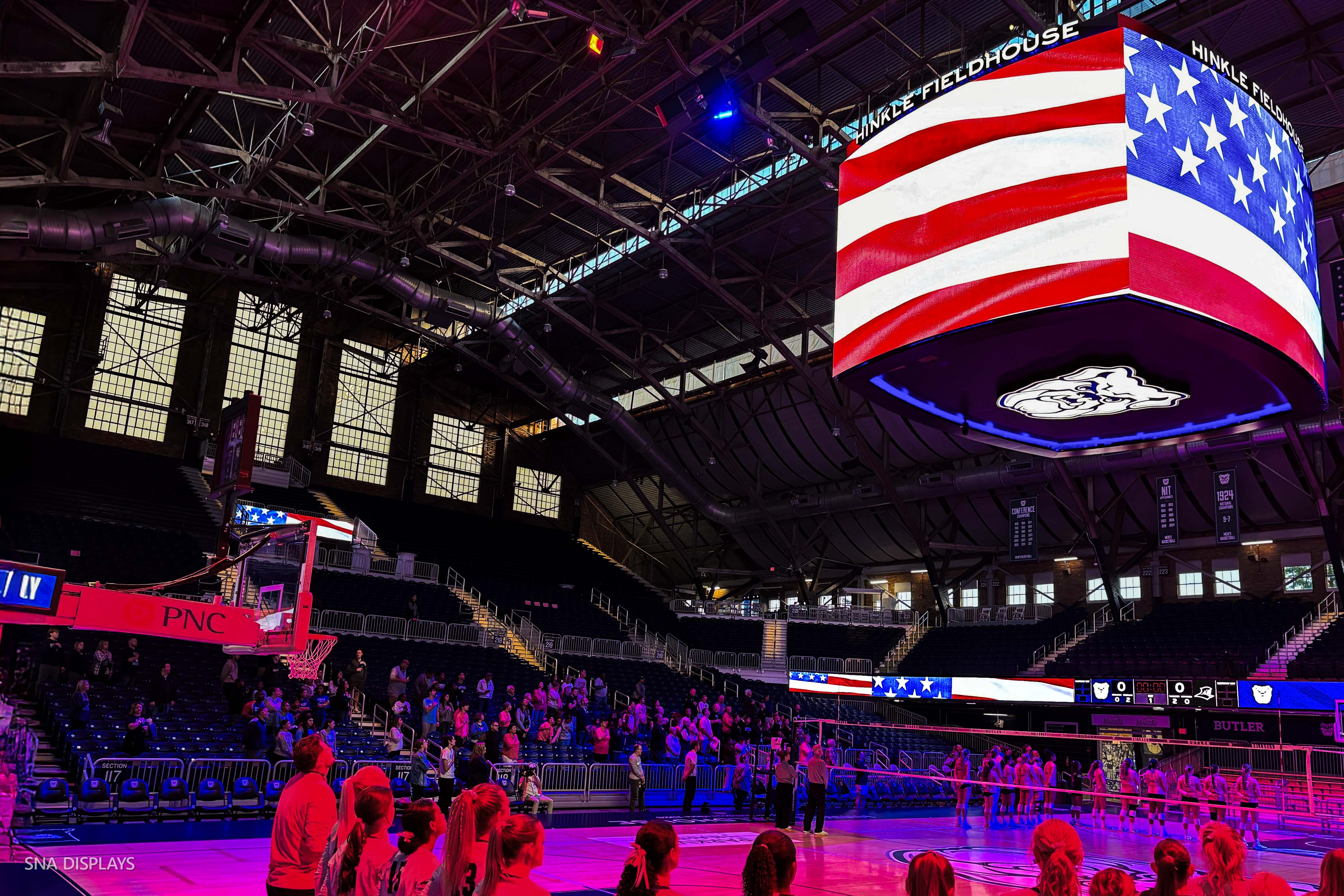 The interior of Hinkle Fieldhouse during basketball season.