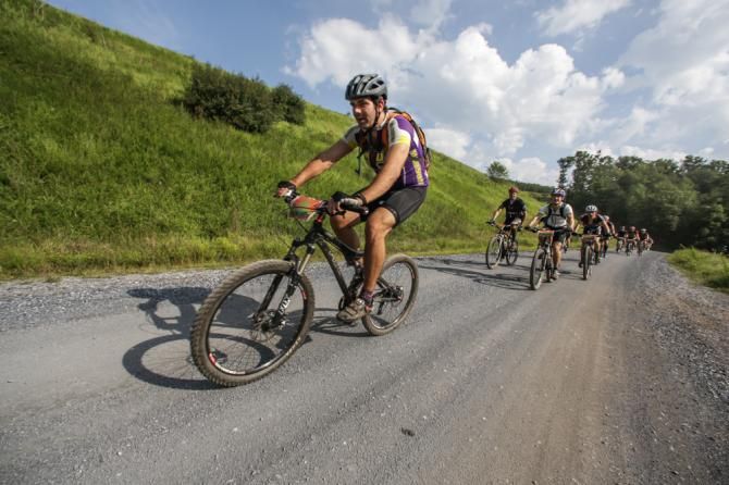 Mid-morning sun helped dry off riders as they pushed down Tilghman Road on the way to Hankey Mountain.
