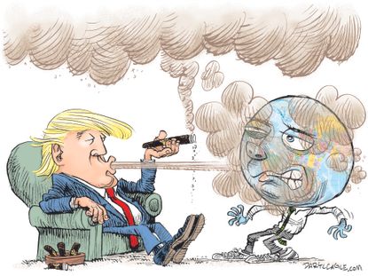 Political cartoon U.S. Trump Paris Agreement climate change