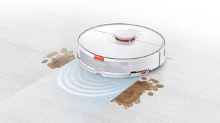 Roborock S7 review: An illustration of the cleaner on hard white wood flooring