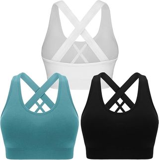 Double Couple, High Impact Criss Cross Sports Bras - 3 Pack