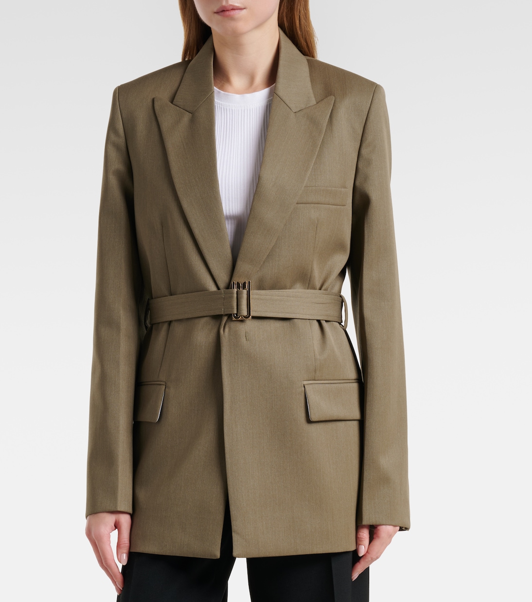 Belted Wool-Blend Blazer in Green - Victoria Beckham