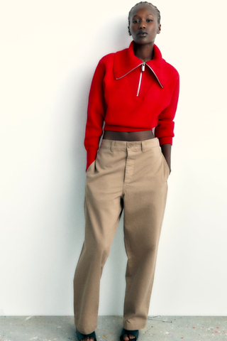 Red Color Trend | Zara Knit Zip Sweater