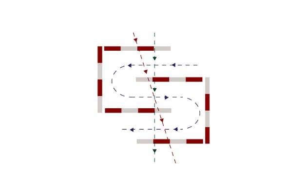 A diagram of a "maze" of poles: the exercise is for the horse to walk through or over the pattern
