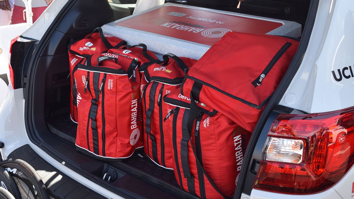 Several teams are equipped with SciCon's race day bags for each rider's spare clothing