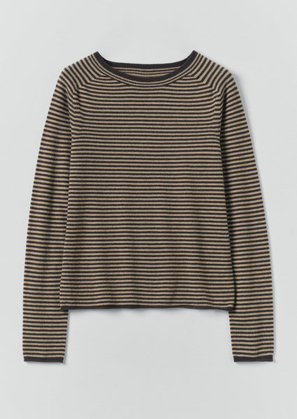 Stripe Wool Cashmere Neat Sweater | Brown Umber/biscuit