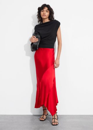 Asymmetric Satin Midi Skirt