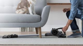 The Hoover pet plus extended to 180 degrees under a sofa
