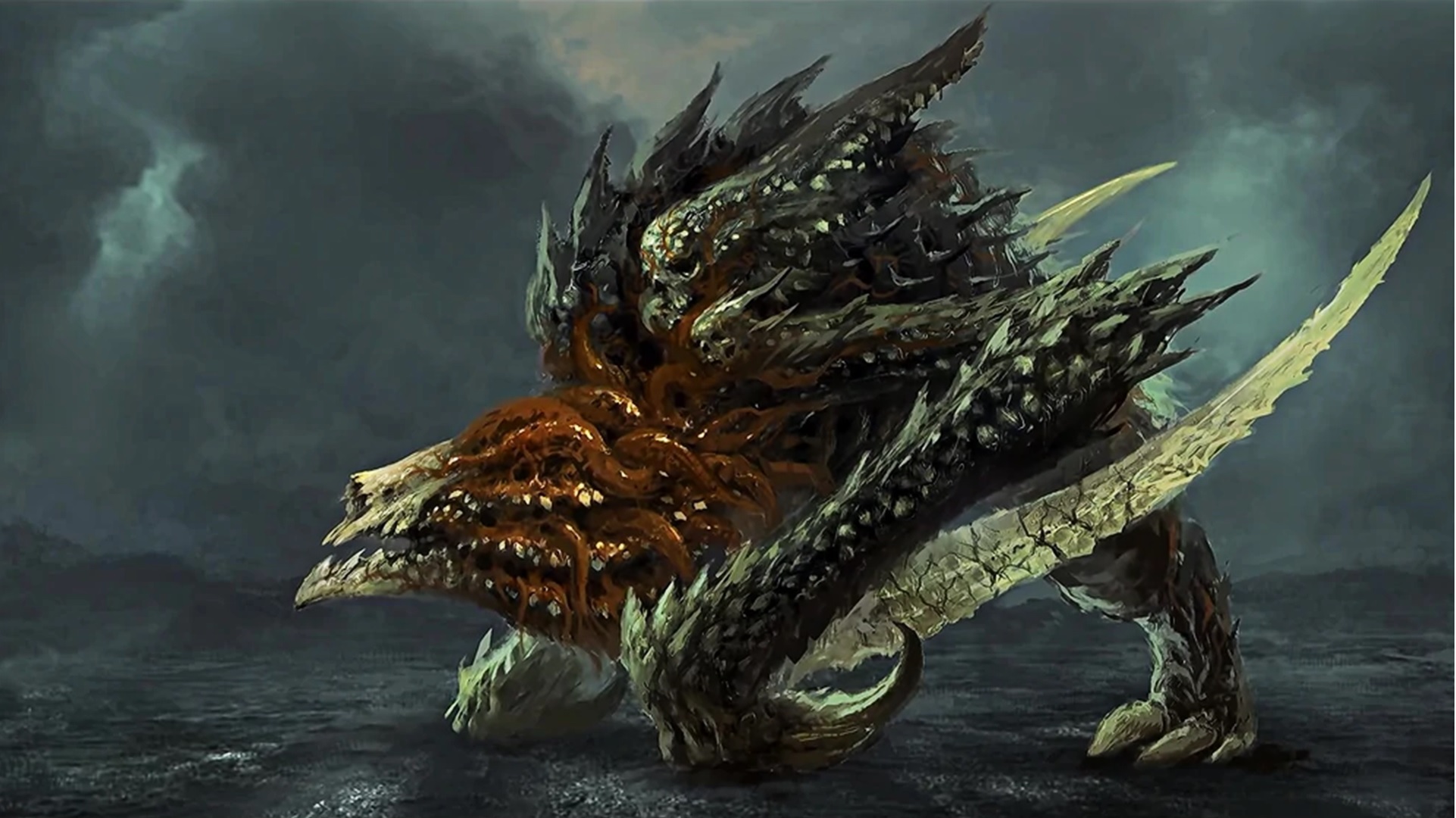 Diablo 4 world boss Ashava concept art showing her large slaws and mouth