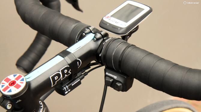 Supplemental Shimano Di2 shifter buttons are mounted up top