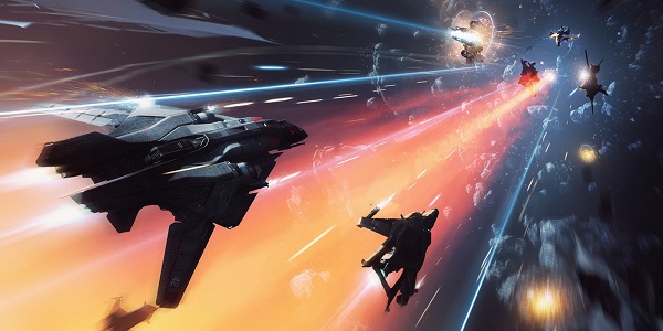 Ships mid-warp in Star Citizen