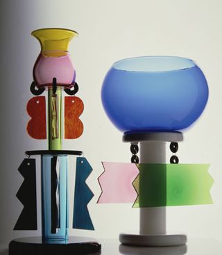 glassware featuring Fisher-Price colours, bulbous curves, asymmetrical shapes and graphic structural forms