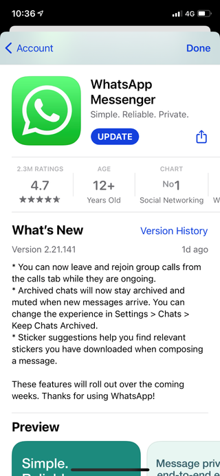 WhatsApp update on iOS 14