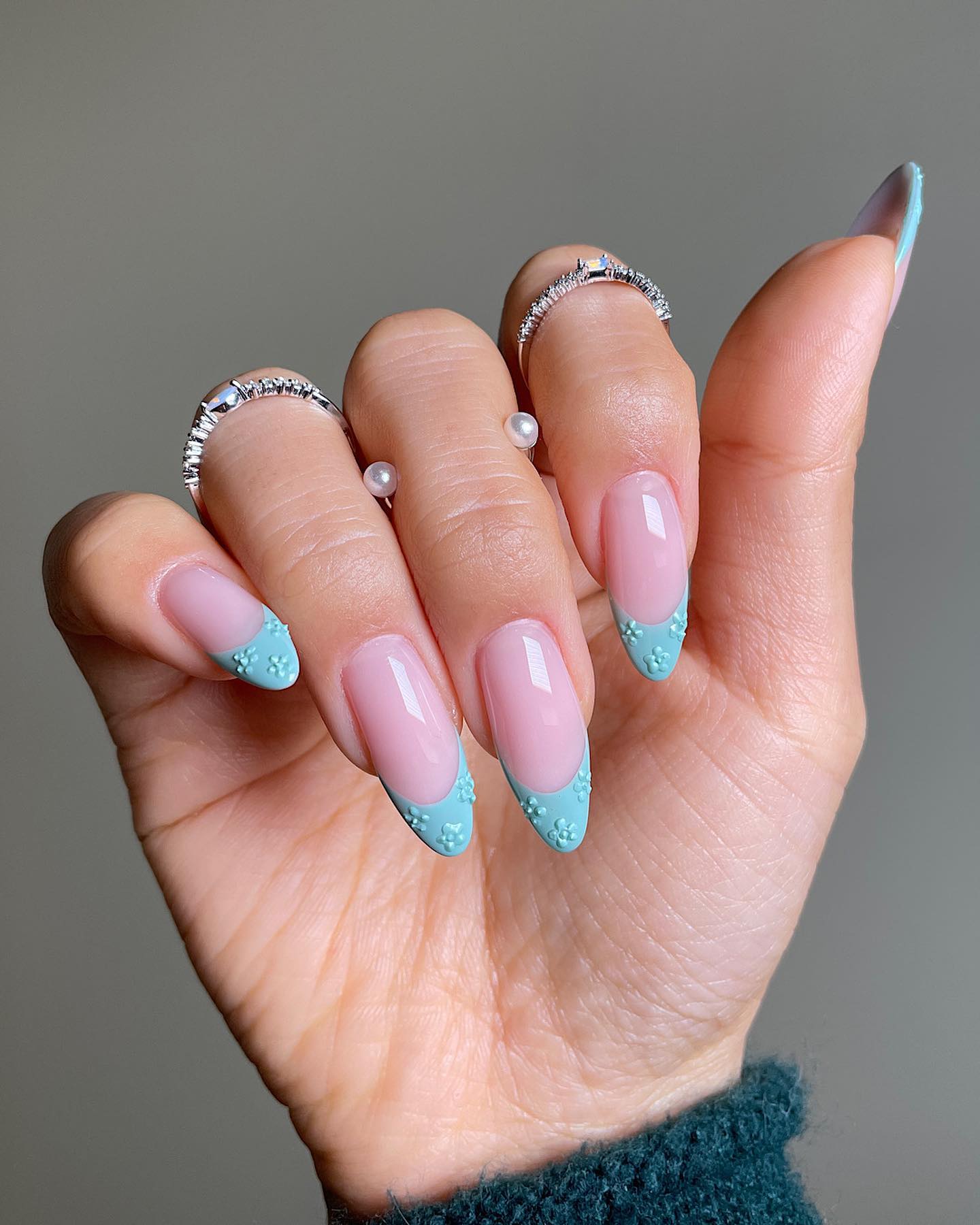 blue French manicures
