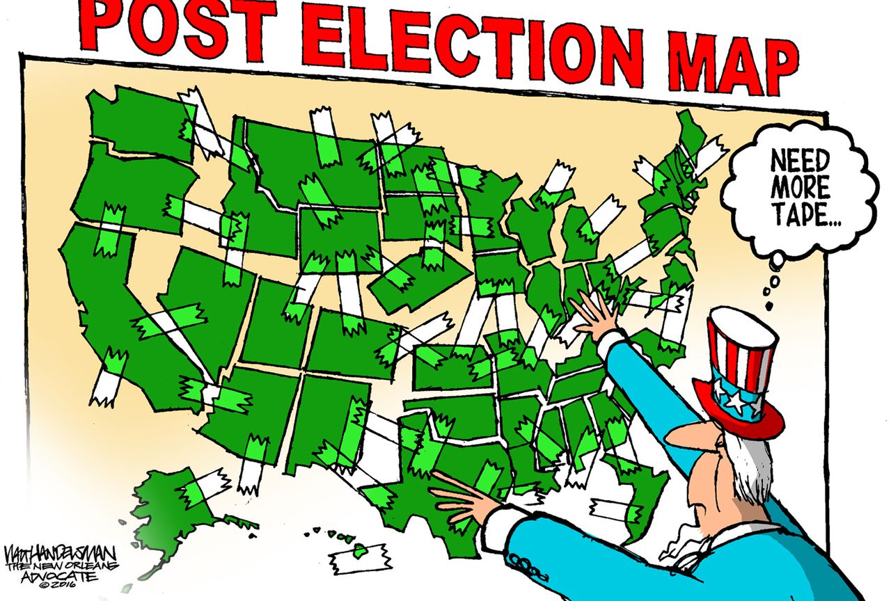 Political cartoon U.S. post-election divisions