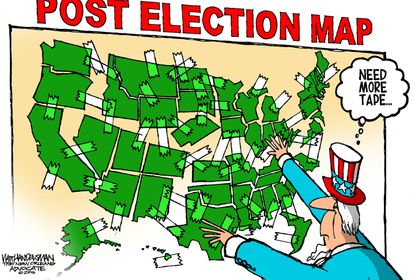 Political cartoon U.S. post-election divisions