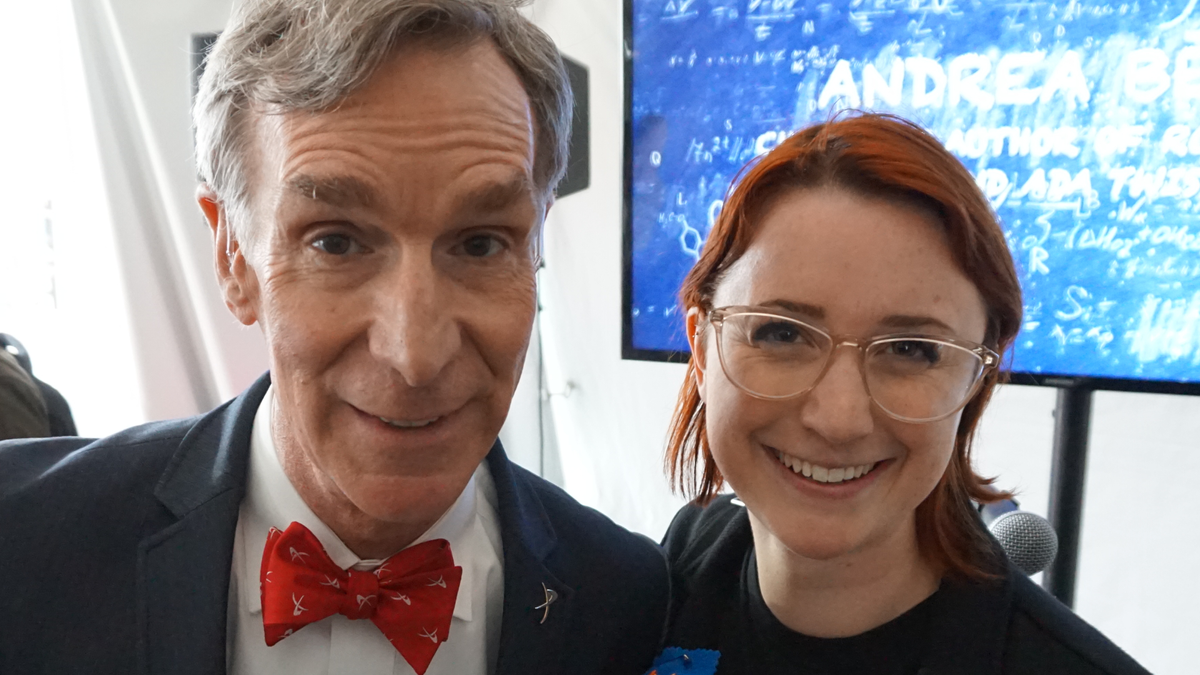 Bill Nye with Chelsea Gohd.