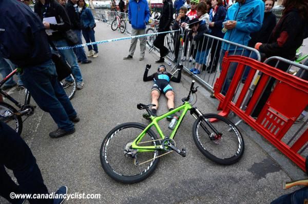 Brian Lopes (Ibis) collapsed after the finish