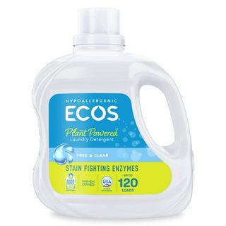 White bottle with handle and twist cap of ECOS Plus Liquid Laundry Detergent With Stain-Fighting Enzymes