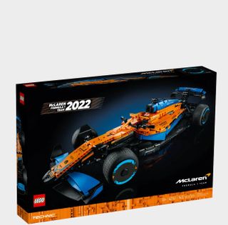 Lego McLaren F1 box on a plain background