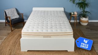 The Saatva Classic Mattress in the Tom's Guide Sleep Studio. A Tom's Guide Price Drop deals badge in the bottom right corner