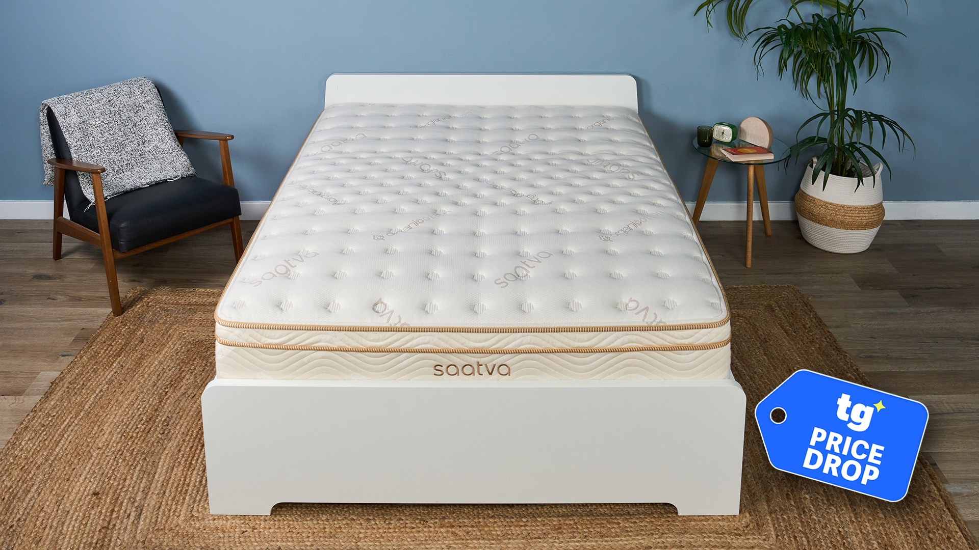 The Saatva Classic Mattress in the Tom's Guide Sleep Studio. A Tom's Guide Price Drop deals badge in the bottom right corner